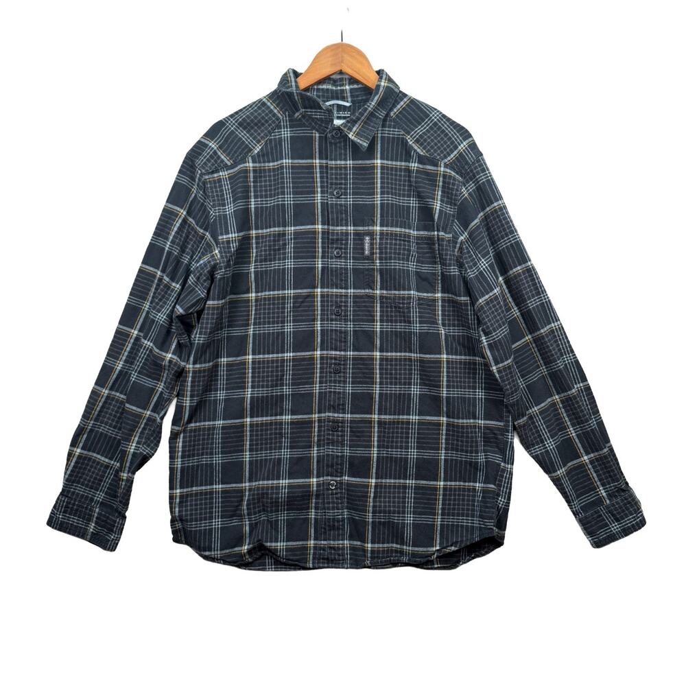 Columbia Men's Size L Shirt Black Check Thick Outdoors Pocket Long Sleeve